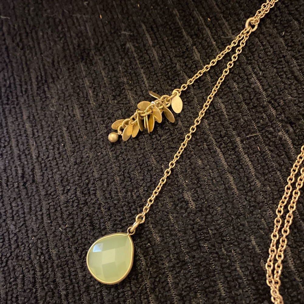 J. Crew Fringe Tassel Green Crystal Gold Tone Necklace